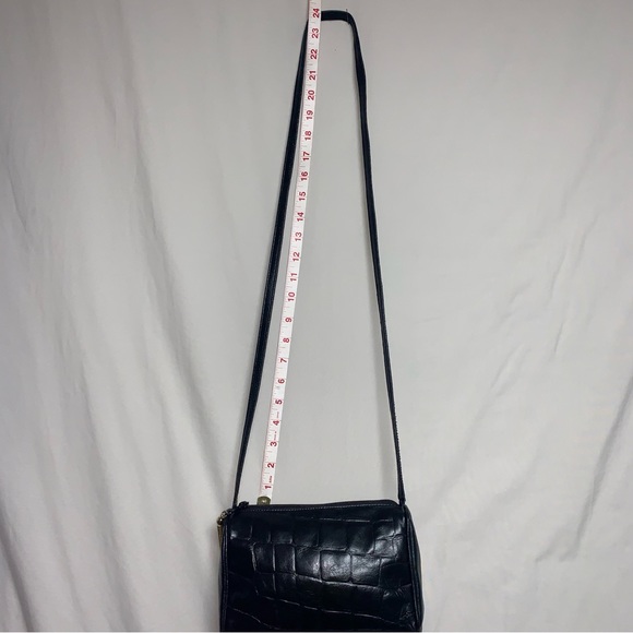 🆕 Vintage Black Leather Alligator Look Fashion Shoulder Bag Crossbody Purse - Picture 7 of 9